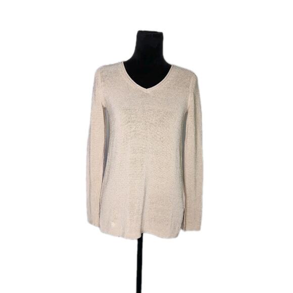 J Mclaughlin Women's Open Knit Beige V-Neck Sweater Size XS Beach Preppy Coastal - Picture 1 of 7